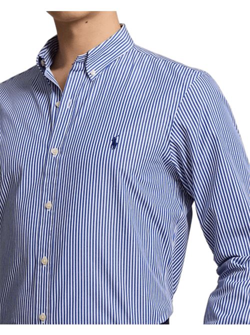 Camicia da uomo in popelin stretch a righe colore bianco/blu POLO RALPH LAUREN | 710928255008